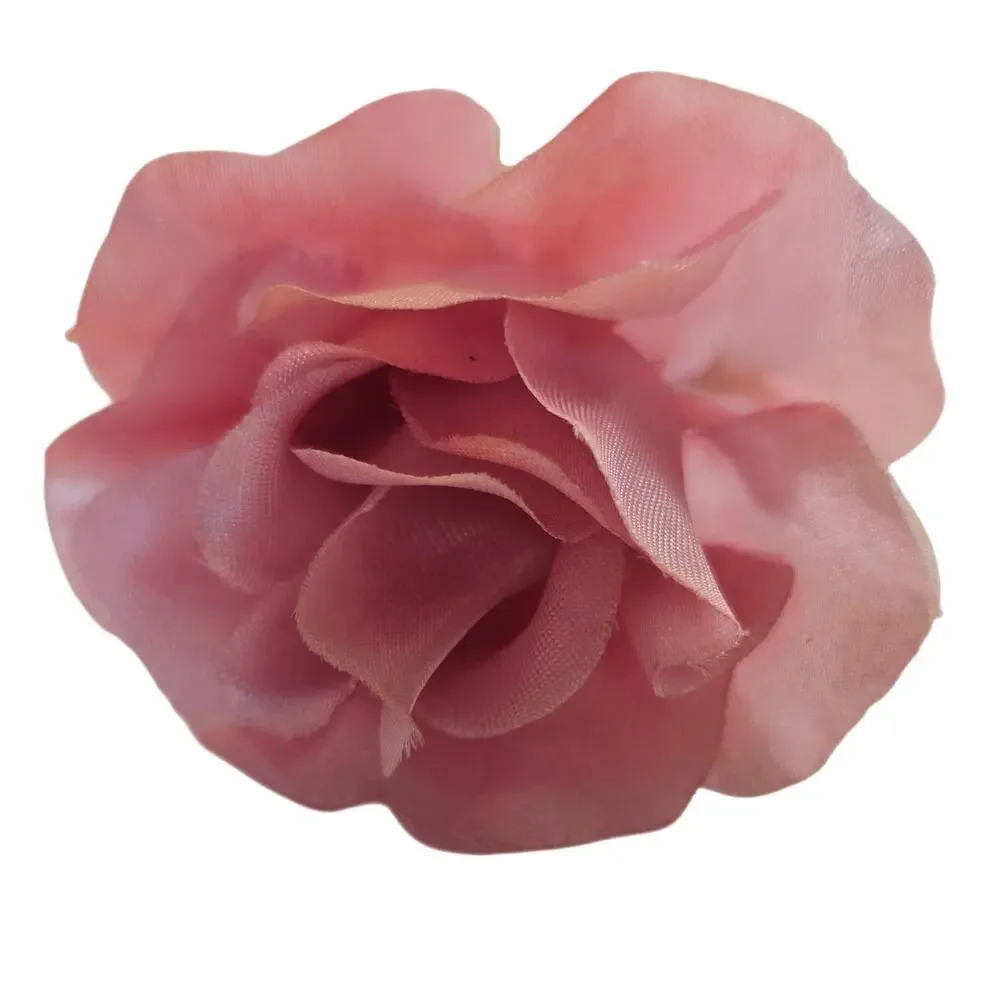 Pink Satin Open Rose Stems Artificial Flowers Wedding Craft 2.5